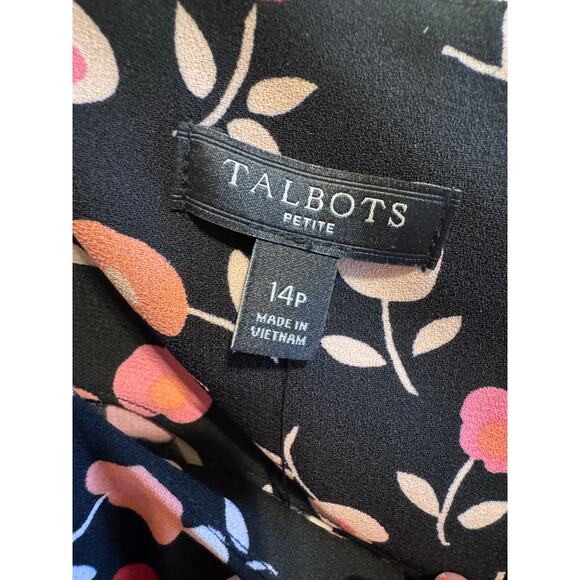 Talbots Women's Black Pink Foral Short Sleeve Ruffle Shift Dress Petite Size 14 - Picture 6 of 11